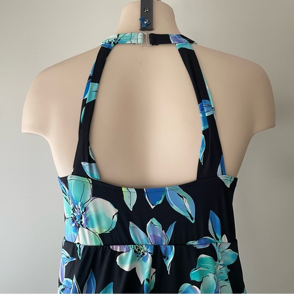 Caribbean Joe Swim Dress Swimsuit One Piece Halter Floral Size 10 - Picture 6 of 8